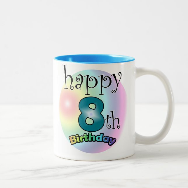 Blå lycklig 8-årsdag Två-Tonad mugg (Höger)