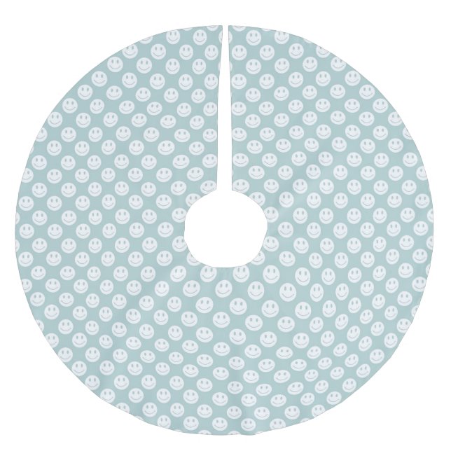 Blå Lycklig Ansikte-jul Julgransmatta Borstad Polyester (Framsidan)