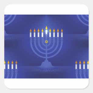 blå lycklig hanukkah fyrkantigt klistermärke
