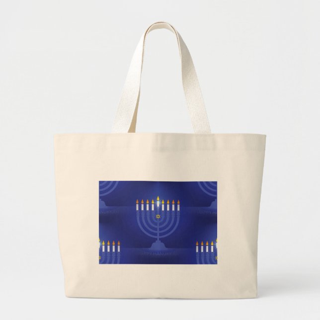 blå lycklig hanukkah jumbo tygkasse (Framsidan)