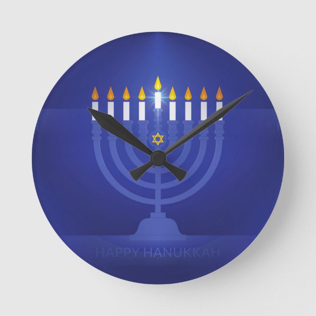 blå lycklig hanukkah rund klocka (Framsida)