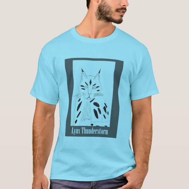 Blå Lynx Porträtt T Shirt (Framsida)