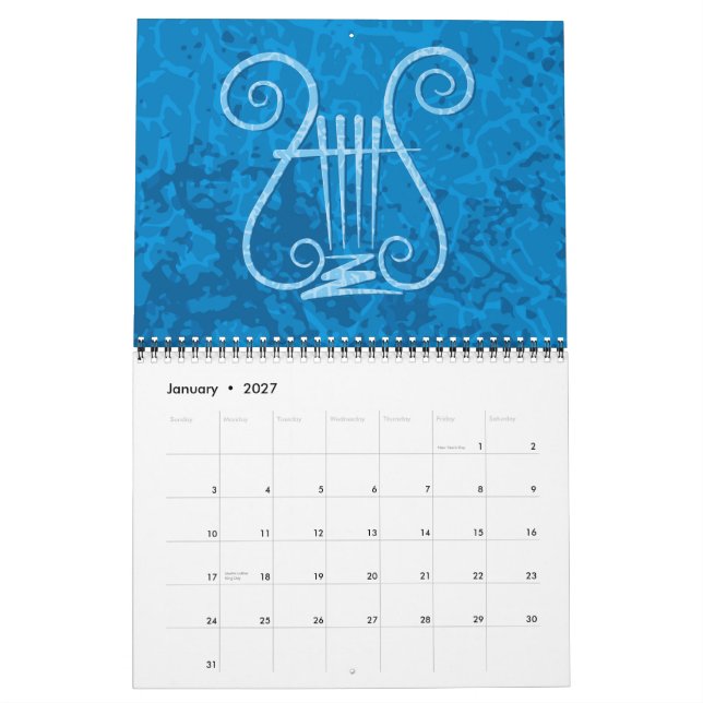 Blå Lyra Bakgrund Kalender (Jan 2027)