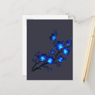 Blå Lysande Blommig Gren Holiday Postkort Helg Vykort