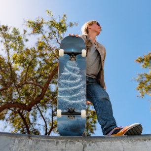 Blå lysande vinterkväll julgran mini skateboard bräda 18,5 cm