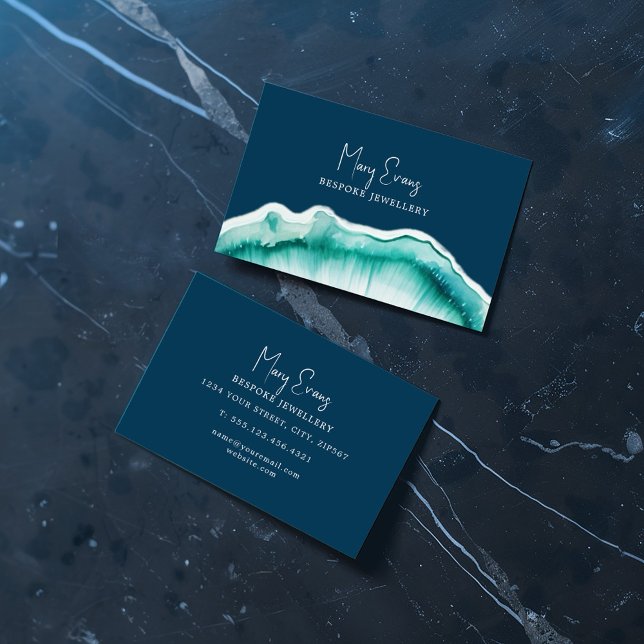 Blå lyxaktig agatstil effekt visitkort (Display your name and business details proudly on this blue agate effect business card.)