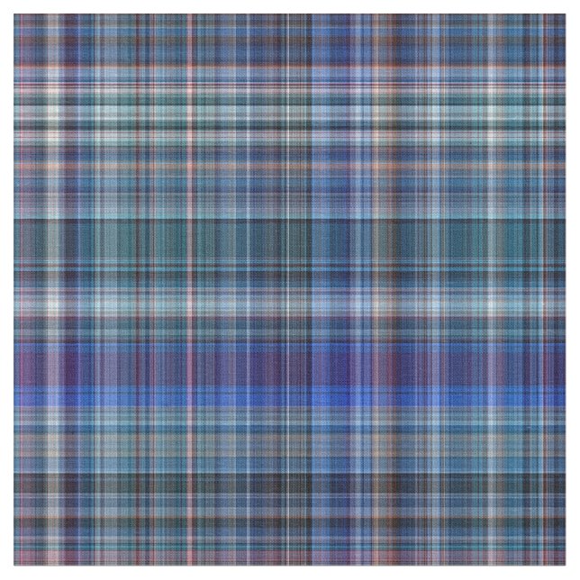 Blå Madras Plaid Rand Print Mönster Tyg (Närbild)