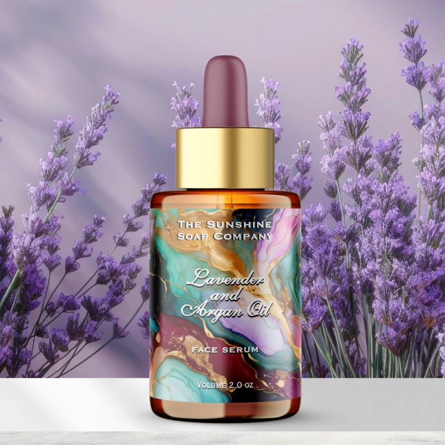 Blå Magenta Guld Marble Dropper Flaska Adressetikett (Skapare uppladdad)