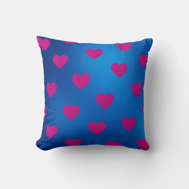 Blå Magenta Mysig Modern Romantisk Chic Hjärta  Kudde (Framsida)
