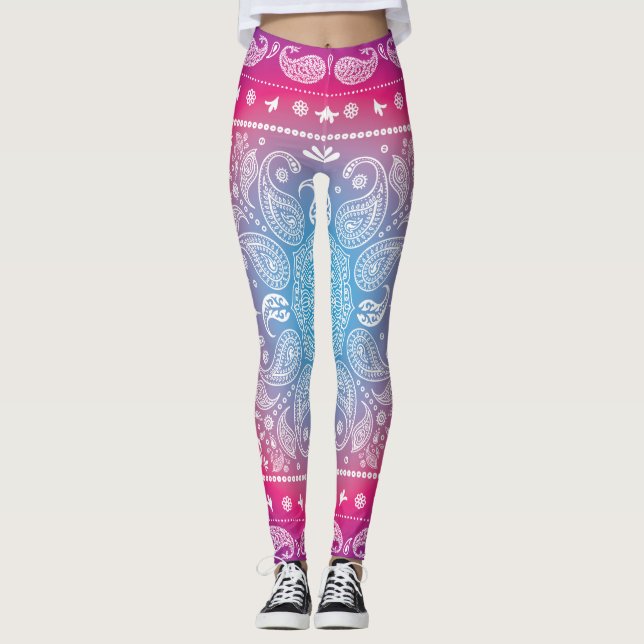 Blå Magenta Paisley Leggings (Framsida)