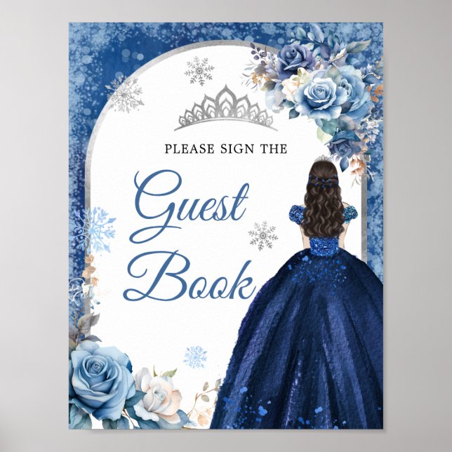 Blå magisk snöflake Quinceañera Guest Bok Poster (Framsidan)