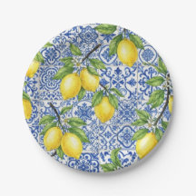 Blå Maiolica-platta, siciliansk citron