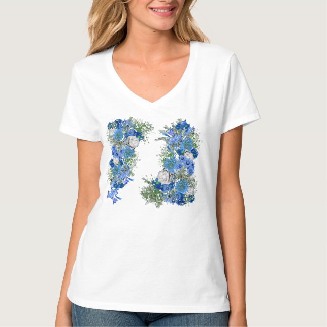 Blå Maj-blommor och Vit ros Bröllop T Shirt (Framsida)