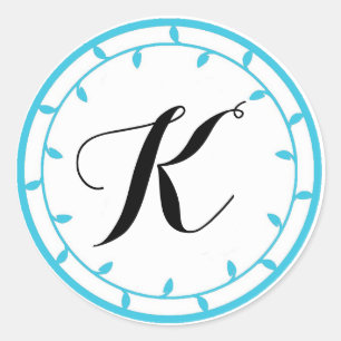 Blå mall för monogram-etikett runt klistermärke