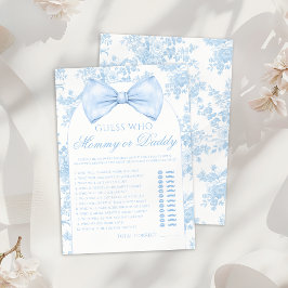 Blå Mamma eller Pappa Smalband Toile Baby Shower S Inbjudningar