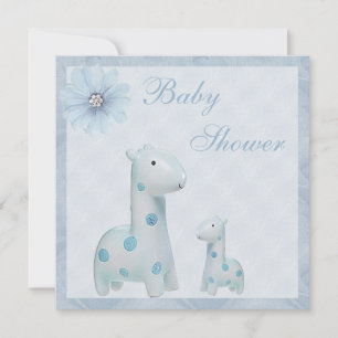 Blå Mamma och Baby Giraffes pojkvän Shower Inbjudningar