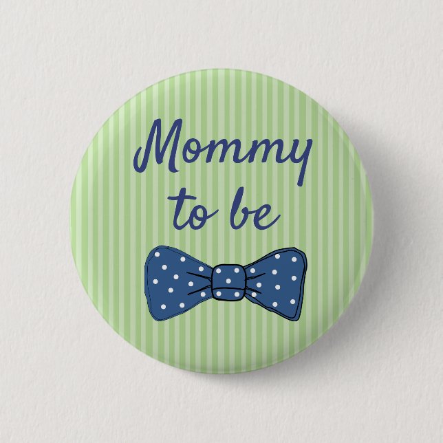 Blå Mamma till babysknappen Bow Tie Baby Shower Knapp (Framsida)