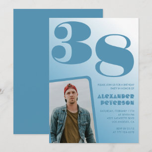 Blå Män Foto gradient 38-års födelsedagsinbjudning Inbjudningar