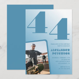 Blå Män Foto gradient 44-års födelsedagsinbjudning Inbjudningar
