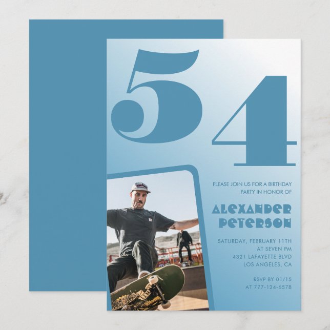 Blå Män Foto gradient 54-års födelsedagsinbjudning Inbjudningar (Fram/baksida)