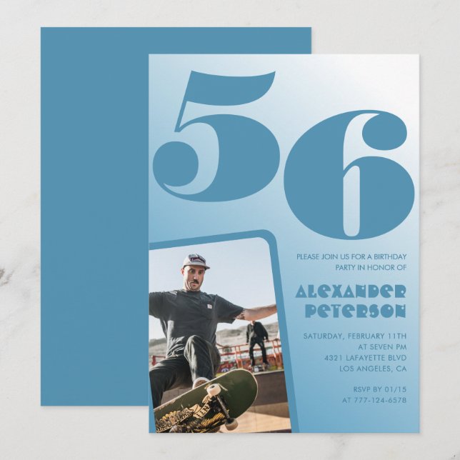 Blå Män Foto gradient 56-års födelsedagsinbjudning Inbjudningar (Fram/baksida)