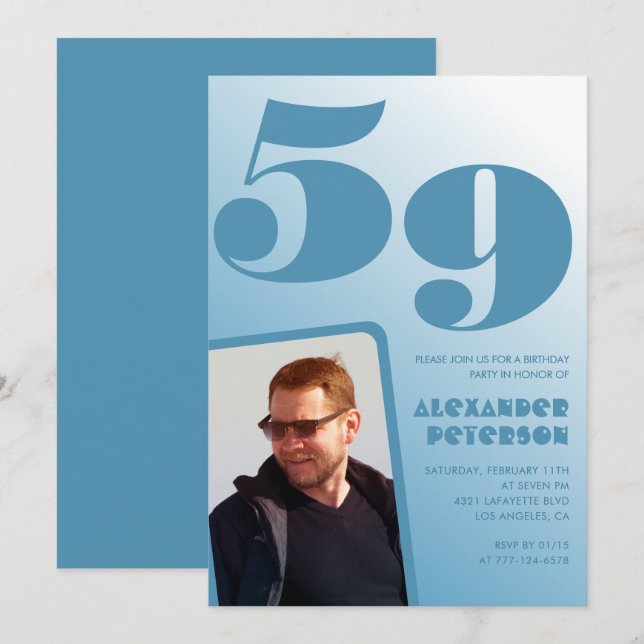 Blå Män Foto gradient 59-års födelsedagsinbjudning Inbjudningar (Fram/baksida)
