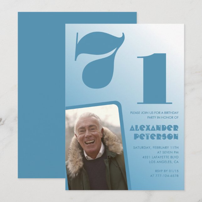 Blå Män Foto gradient 71-års födelsedagsinbjudning Inbjudningar (Fram/baksida)