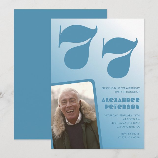 Blå Män Foto gradient 77-års födelsedagsinbjudning Inbjudningar (Fram/baksida)