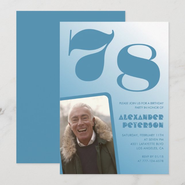 Blå Män Foto gradient 78-års födelsedagsinbjudning Inbjudningar (Fram/baksida)