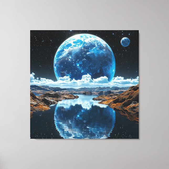 🌙 Blå Mån Natt Himmel Modern Hem Dekoration Canvastryck (Framsida)