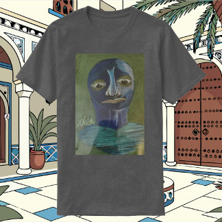 Blå man som bestämmer sig t shirt