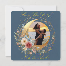 Blå månblomma Spara datum Foto Tillkännagivande