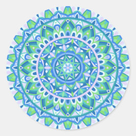 Blå Mandala Boho Andlig Geometrisk Estetik Runt Klistermärke