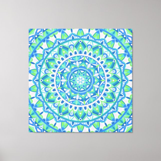Blå Mandala Boho Andlig Geometrisk Mönster Mysig Canvastryck (Framsida)