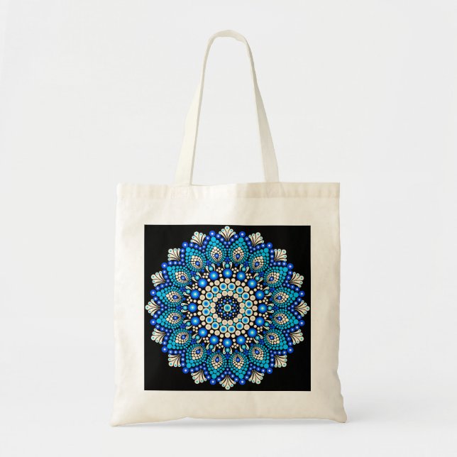Blå Mandala Boho Blommig Geometrisk Canvas Tygkasse (Framsidan)