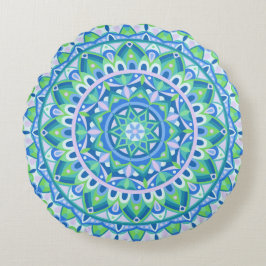 Blå Mandala Boho Meditation Andlig Hygge Dekor Rund Kudde