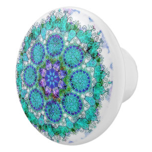 Blå mandala keramisk draghandtag knopp