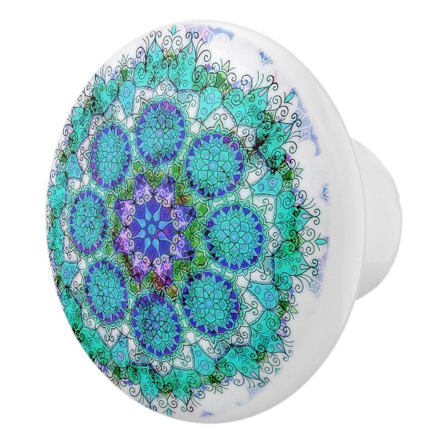 Blå mandala keramisk draghandtag knopp (Höger)
