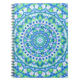 Blå Mandala Lugn Boho Geometrisk Mönster Livlig Anteckningsbok