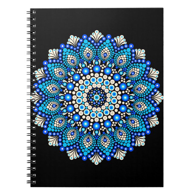 Blå Mandala Mönster Förkläde Boho Blommig Dekorati Anteckningsbok (Framsidan)