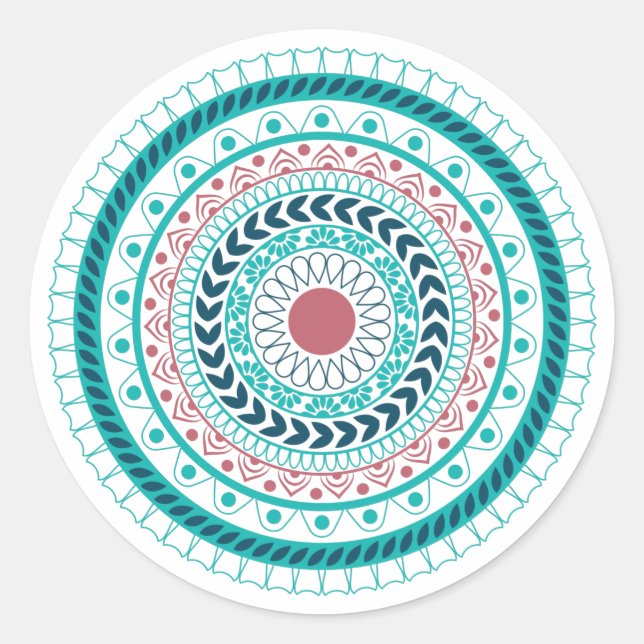 Blå Mandala Runt Klistermärke (Framsida)