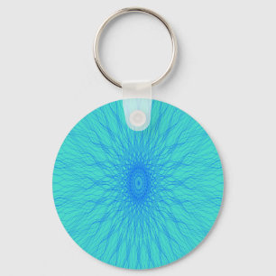 Blå mandala-strålar i cyan-nyckelkedjan nyckelring