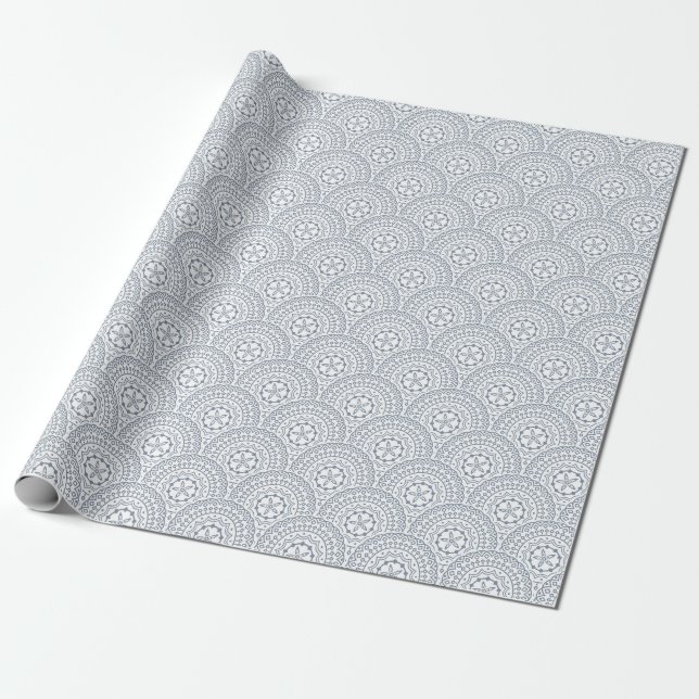 Blå mandala vinkarare mönster mot vit bakgrund presentpapper (Utrullad)