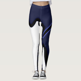Blå Måne: Abstrakt blå, vit och svart Leggings