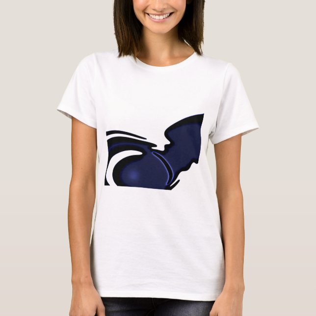Blå Måne: Abstrakt blå, vit och svart T Shirt (Framsida)