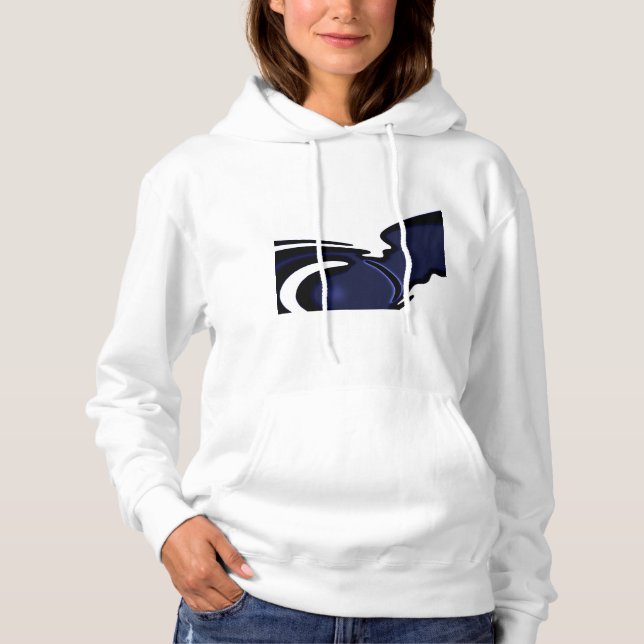 Blå Måne: Abstrakt blå, vit och svart T Shirt (Framsida)