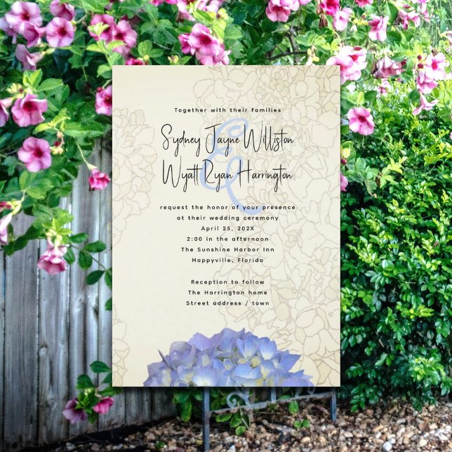 Blå Måne Blommig Konstnärlig Bröllopsinbjudan Inbjudningar (Skapare uppladdad)