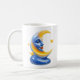 Blå Måne Illustration Glansig Celestial Kaffemugg