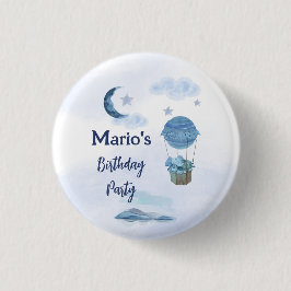 Blå måne lilla elefantfödelsedag knapp