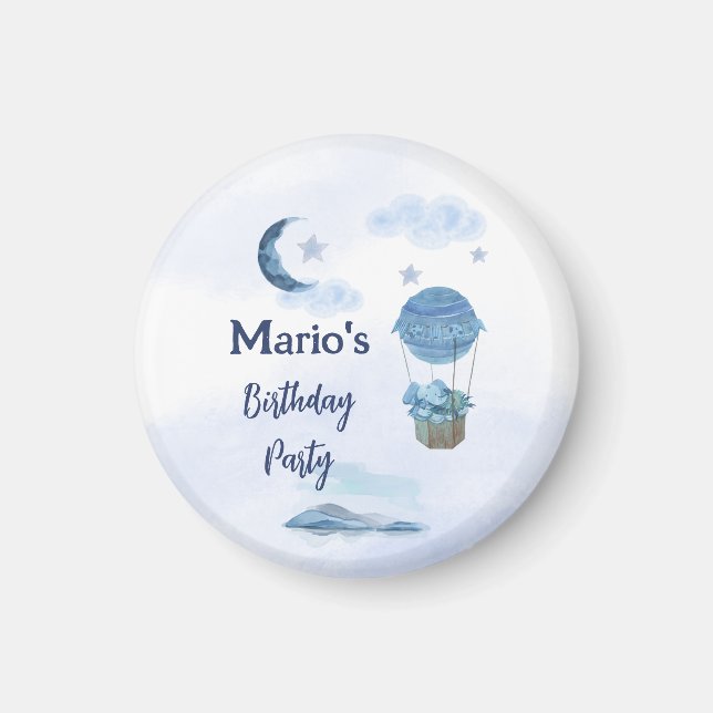 Blå måne lilla elefantfödelsedag magnet (Framsidan)